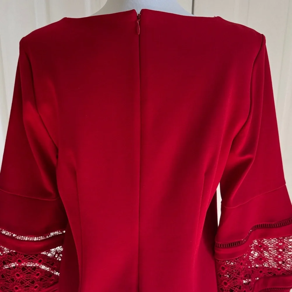 Chico's Vibrant Red Dress with Lace Sleeves, M - Picture 9 of 14